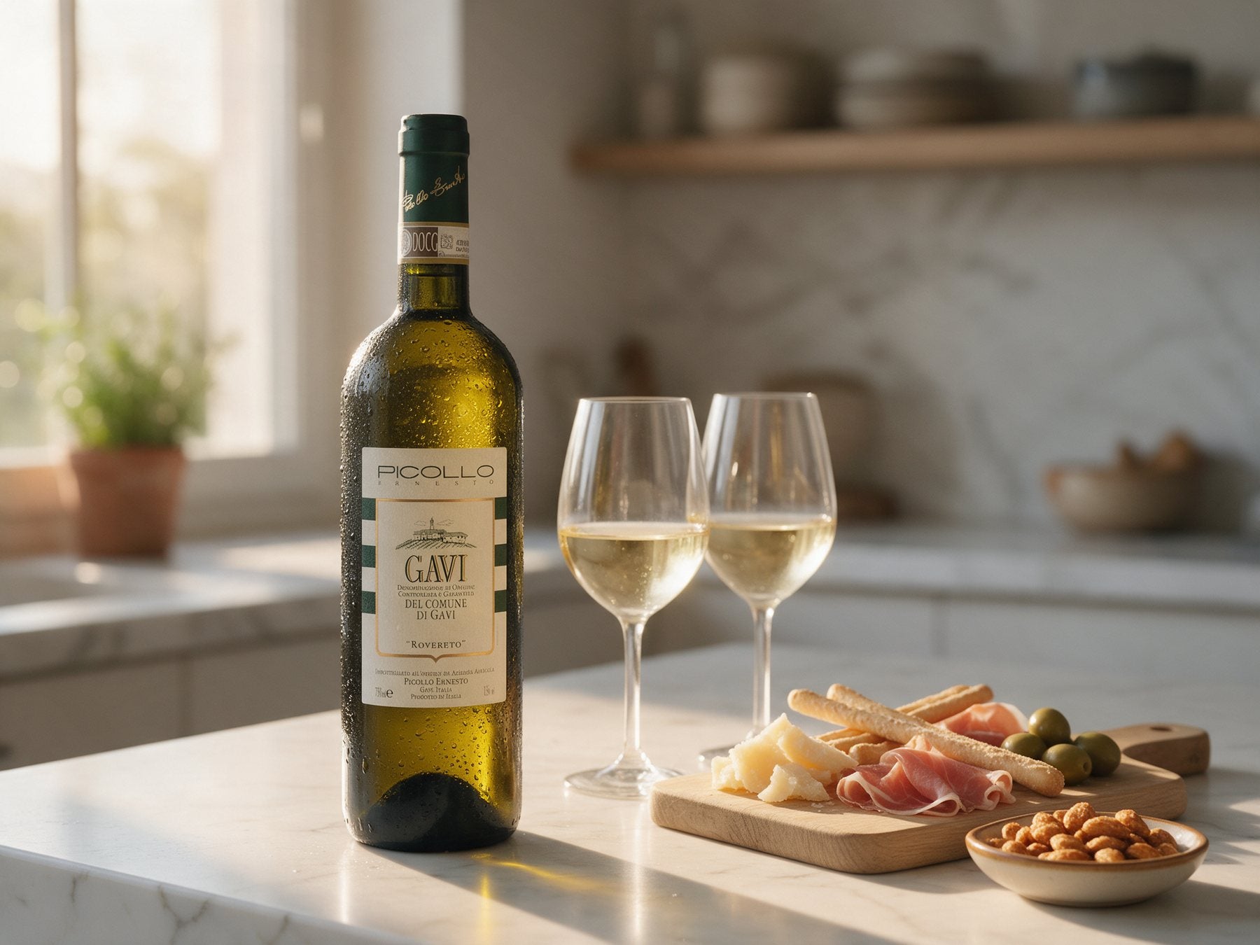 Aperitivo-Brett mit Parmesan, Grissini und Gavi di Gavi