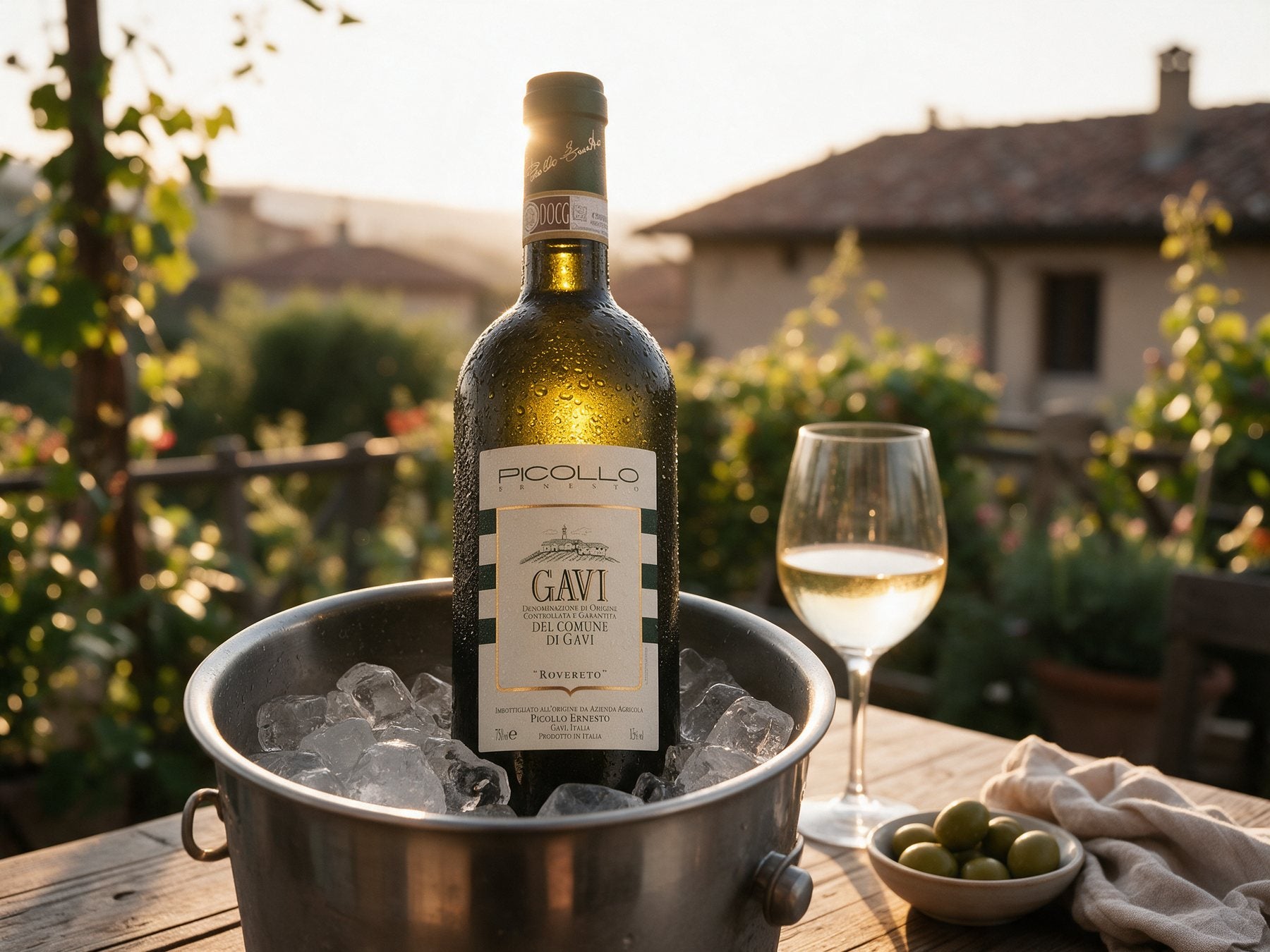Gavi di Gavi Rovereto im Eiskübel auf der Terrasse