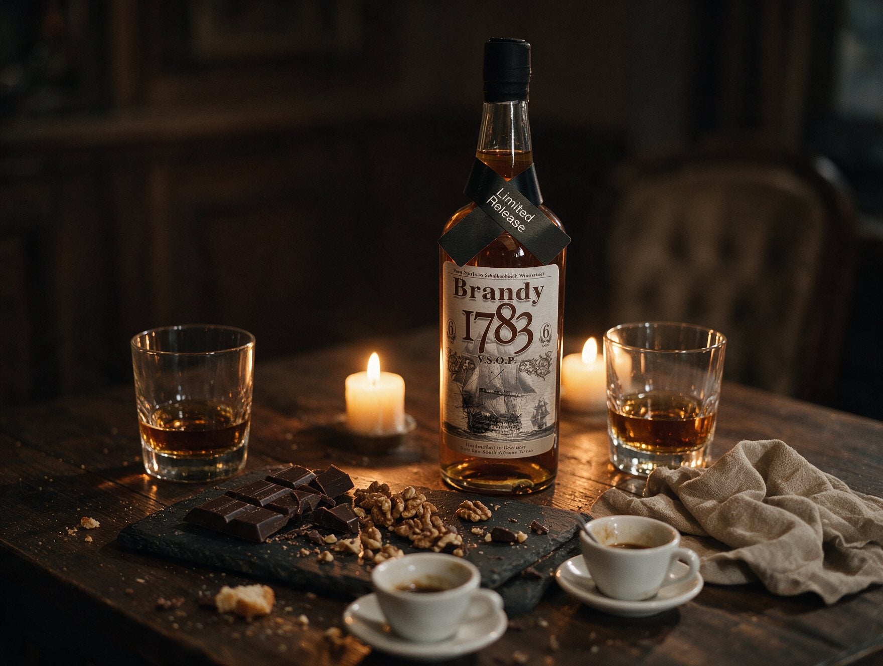 Brandy 1783 nach dem Essen mit dunkler Schokolade und Espresso