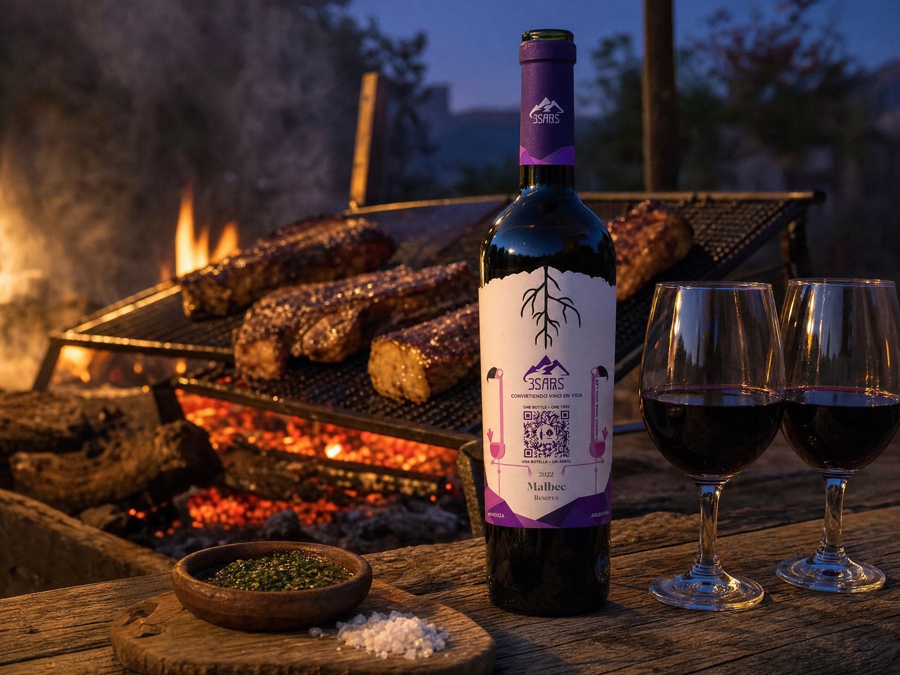 Asado am offenen Feuer mit Malbec Reserva